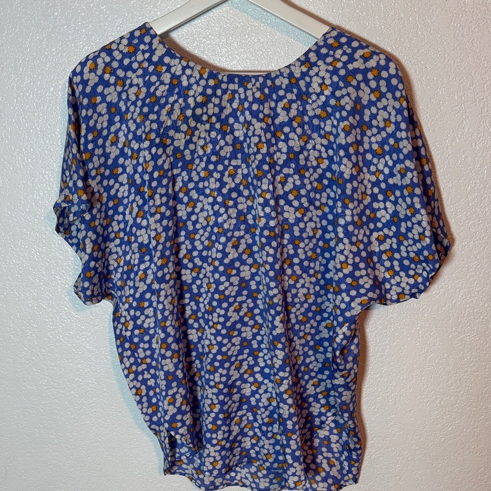 Vintage Flora Kung Purple Floral Silk Blouse Size 8 Flawed